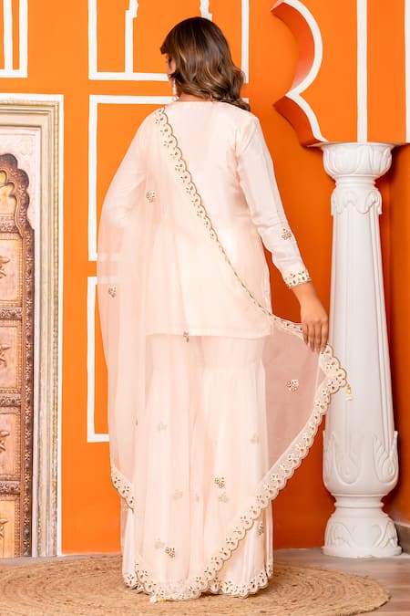 Yuvraani Jaipur Peach Silk Embroidered Kurta Sharara Set 
