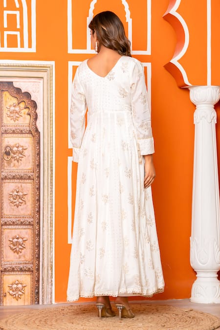 Yuvraani Jaipur Ivory Embroidered Anarkali Set 