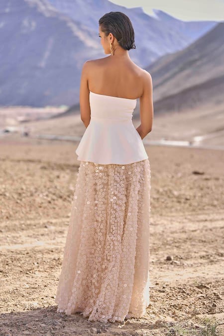 Shop Dash And Dot Ivory Polyester Sequins 3d Floral Lehenga at Aza Fashions Shop_Dash And Dot_Ivory Polyester Sequins 3d Floral Lehenga_at_Aza_Fashions