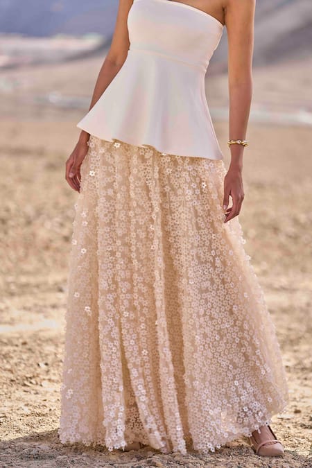 Buy Dash And Dot Ivory Polyester Sequins 3d Floral Lehenga Online at Aza Fashions Buy_Dash And Dot_Ivory Polyester Sequins 3d Floral Lehenga_Online_at_Aza_Fashions