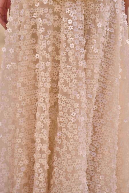 Dash And Dot Ivory Polyester Sequins 3d Floral Lehenga at Aza Fashions Dash And Dot_Ivory Polyester Sequins 3d Floral Lehenga_at_Aza_Fashions