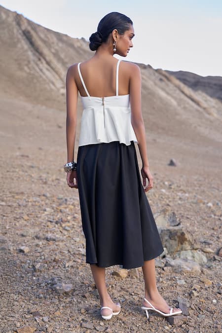 Shop Dash And Dot White Polyester, Viscose, Spandex Sweetheart Neck Sleeveless Top And Skirt Set at Aza Fashions Shop_Dash And Dot_White Polyester, Viscose, Spandex Sweetheart Neck Sleeveless Top And Skirt Set _at_Aza_Fashions