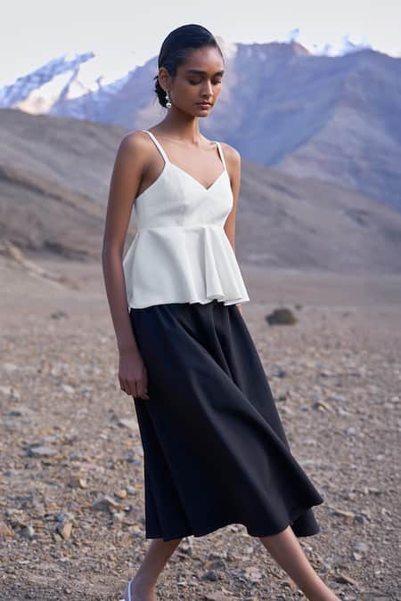 Shop Dash And Dot White Polyester, Viscose, Spandex Sweetheart Neck Sleeveless Top And Skirt Set Online at Aza Fashions Shop_Dash And Dot_White Polyester, Viscose, Spandex Sweetheart Neck Sleeveless Top And Skirt Set _Online_at_Aza_Fashions