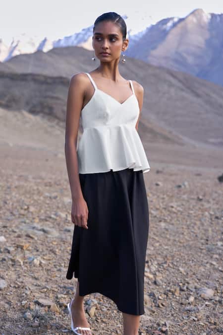 Dash And Dot White Polyester, Viscose, Spandex Sweetheart Neck Sleeveless Top And Skirt Set at Aza Fashions Dash And Dot_White Polyester, Viscose, Spandex Sweetheart Neck Sleeveless Top And Skirt Set _at_Aza_Fashions