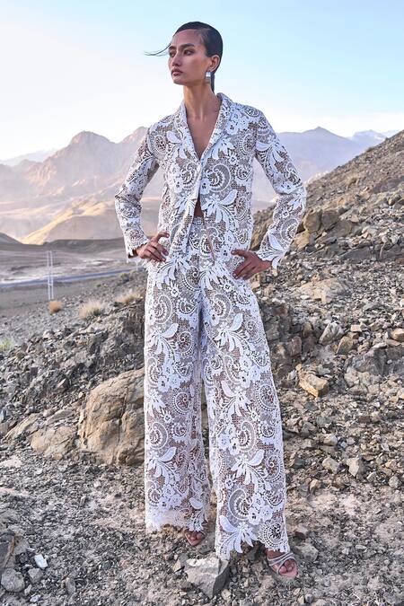 Buy Dash And Dot White Polyester Scalloped Lace Blazer Online at Aza Fashions Buy_Dash And Dot_White Polyester Scalloped Lace Blazer _Online_at_Aza_Fashions