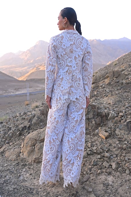 Shop Dash And Dot White Polyester Scalloped Lace Pant at Aza Fashions Shop_Dash And Dot_White Polyester Scalloped Lace Pant _at_Aza_Fashions