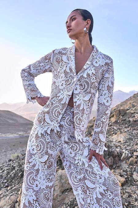 Buy Dash And Dot White Polyester Scalloped Lace Pant Online at Aza Fashions Buy_Dash And Dot_White Polyester Scalloped Lace Pant _Online_at_Aza_Fashions