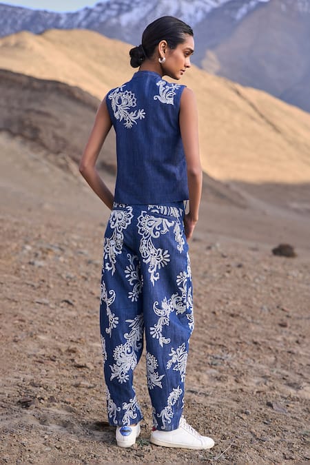 Shop Dash And Dot Blue Cotton Embroidery Denim Pant at Aza Fashions Shop_Dash And Dot_Blue Cotton Embroidery Denim Pant _at_Aza_Fashions