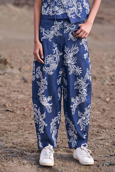 Dash And Dot Blue Cotton Embroidery Denim Pant Online at Aza Fashions Dash And Dot_Blue Cotton Embroidery Denim Pant _Online_at_Aza_Fashions