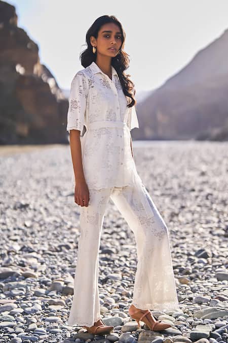 Buy Dash And Dot White Cotton, Nylon Embroidery Floral Lace Flared Pant Online at Aza Fashions Buy_Dash And Dot_White Cotton, Nylon Embroidery Floral Lace Flared Pant _Online_at_Aza_Fashions