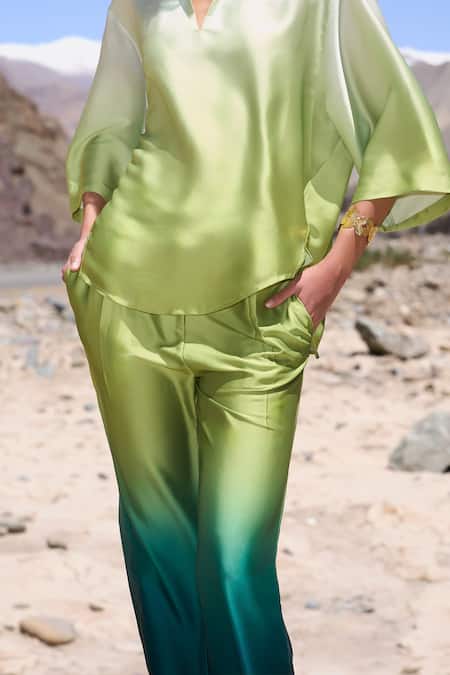 Dash And Dot Green Polyester Collared Ombre Satin Pant Set Online at Aza Fashions Dash And Dot_Green Polyester Collared Ombre Satin Pant Set _Online_at_Aza_Fashions