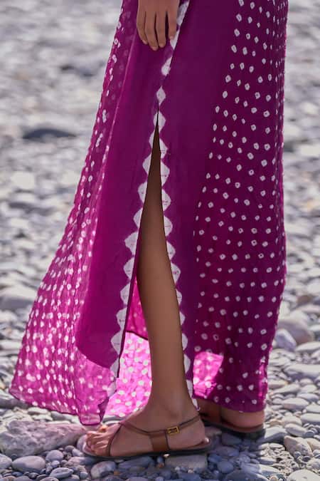 Buy_Dash And Dot_Purple Viscose One Shoulder Single Sleeve Bandhani Dress _Online_at_Aza_Fashions