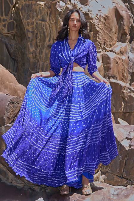 Dash And Dot Blue Viscose Royal Flared Bandhani Pant Online at Aza Fashions Dash And Dot_Blue Viscose Royal Flared Bandhani Pant _Online_at_Aza_Fashions