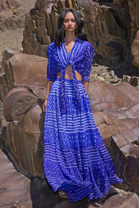 Shop Dash And Dot Blue Viscose Royal Flared Bandhani Pant at Aza Fashions Shop_Dash And Dot_Blue Viscose Royal Flared Bandhani Pant _at_Aza_Fashions