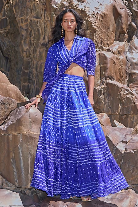 Shop Dash And Dot Blue Viscose Royal Flared Bandhani Pant Online at Aza Fashions Shop_Dash And Dot_Blue Viscose Royal Flared Bandhani Pant _Online_at_Aza_Fashions