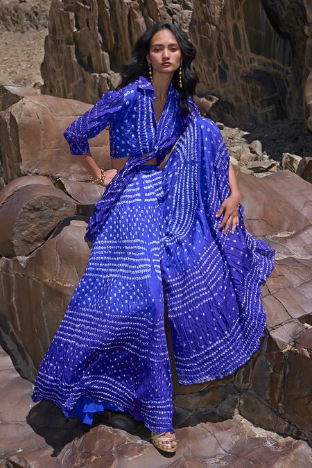 Dash And Dot Blue Viscose Royal Flared Bandhani Pant at Aza Fashions Dash And Dot_Blue Viscose Royal Flared Bandhani Pant _at_Aza_Fashions