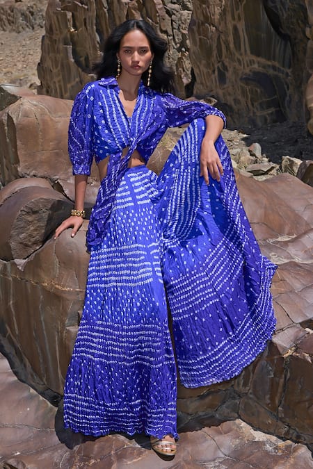 Buy Dash And Dot Blue Viscose Royal Flared Bandhani Pant Buy_Dash And Dot_Blue Viscose Royal Flared Bandhani Pant