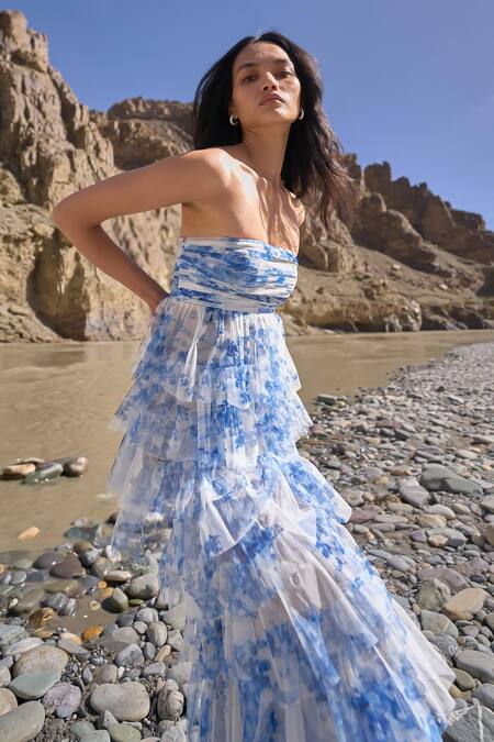 Dash And Dot Multi Color Polyester Off-shoulder Cascading Ceramic Print Maxi Dress at Aza Fashions Dash And Dot_Multi Color Polyester Off-shoulder Cascading Ceramic Print Maxi Dress _at_Aza_Fashions