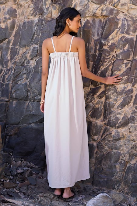 Shop Dash And Dot Off White Polyester Beads Off-shoulder Pearl Poplin Midi Dress at Aza Fashions Shop_Dash And Dot_Off White Polyester Beads Off-shoulder Pearl Poplin Midi Dress _at_Aza_Fashions