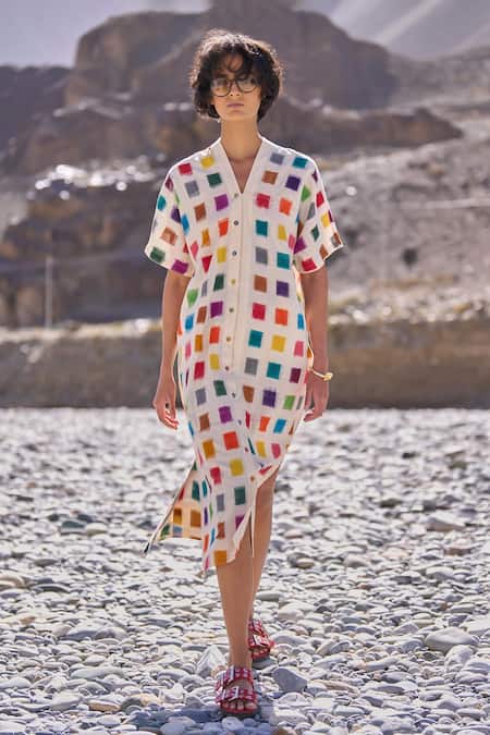 Dash And Dot Multicolour Ikat Shirt Dress 