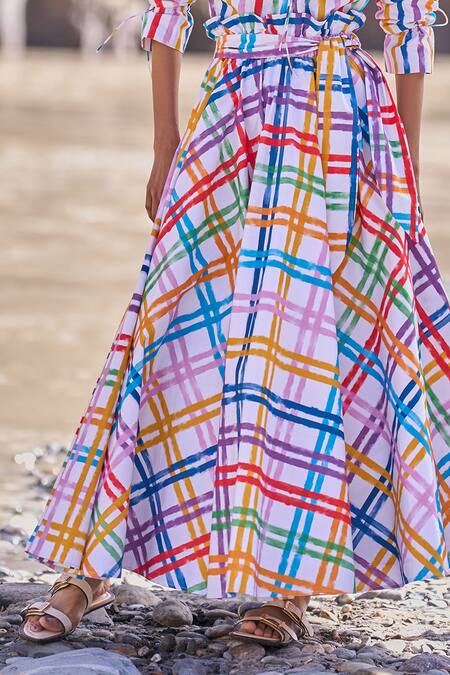 Buy Dash And Dot Multi Color Cotton Multi-checked Maxi Skirt Online at Aza Fashions Buy_Dash And Dot_Multi Color Cotton Multi-checked Maxi Skirt _Online_at_Aza_Fashions