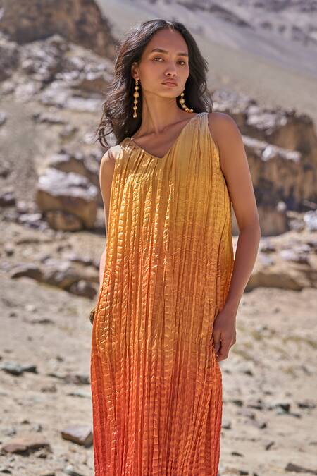Dash And Dot_Multi Color Polyester Scoop Neck Sunset Ombre Midi Dress _Online_at_Aza_Fashions
