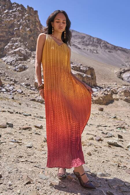 Shop_Dash And Dot_Multi Color Polyester Scoop Neck Sunset Ombre Midi Dress _Online_at_Aza_Fashions