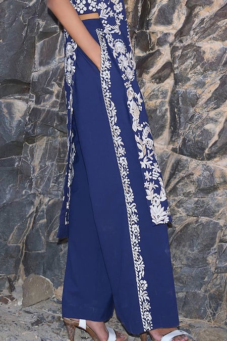 Dash And Dot Navy Polyester Embroidery Round Neck Tabard Top And Pant Set Online at Aza Fashions Dash And Dot_Navy Polyester Embroidery Round Neck Tabard Top And Pant Set _Online_at_Aza_Fashions