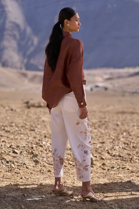 Shop Dash And Dot White Polyester, Viscose, Spandex Embroidery Barrel Pant at Aza Fashions Shop_Dash And Dot_White Polyester, Viscose, Spandex Embroidery Barrel Pant _at_Aza_Fashions