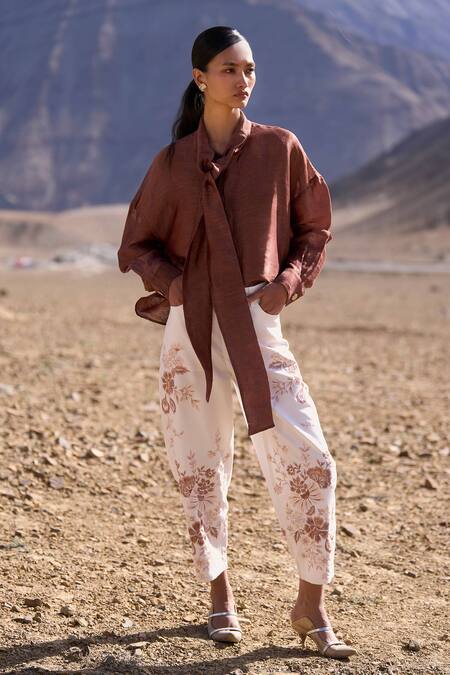 Dash And Dot White Polyester, Viscose, Spandex Embroidery Barrel Pant at Aza Fashions Dash And Dot_White Polyester, Viscose, Spandex Embroidery Barrel Pant _at_Aza_Fashions