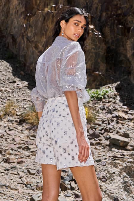 Dash And Dot Silver Translucent Sequin Shirt 