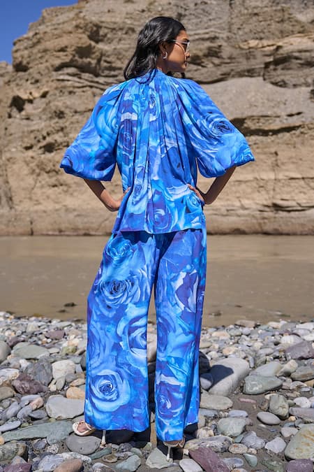 Dash And Dot Blue Viscose Open Neck Floral Printed Pant Set Online at Aza Fashions Dash And Dot_Blue Viscose Open Neck Floral Printed Pant Set _Online_at_Aza_Fashions