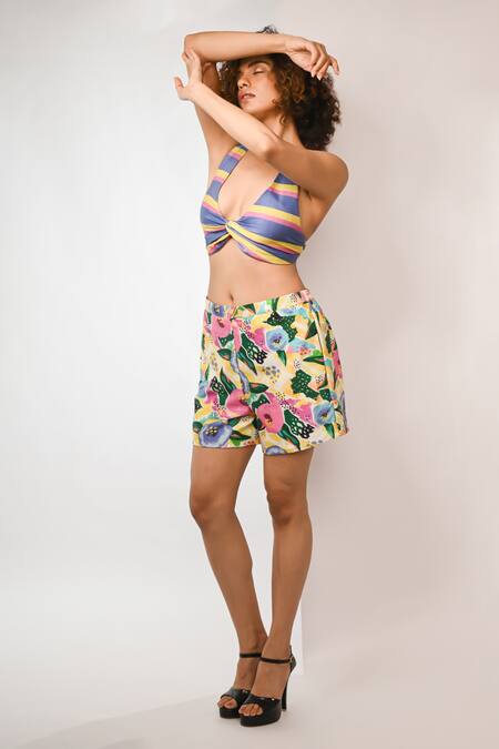 Shop_Rimi Nayak_Multi Color Bemberg, Satin Scoop Neck Multicolour Stripe Bralette _Online_at_Aza_Fashions