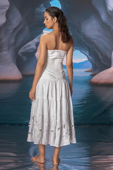 Amrta By Guneet Kondal White Cutwork Midi Dress 