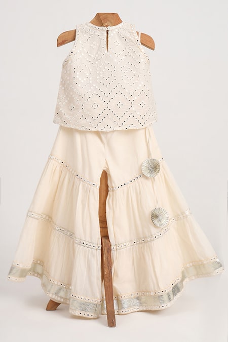 Minime Organics Cream Faux Mirror Embroidered Sharara Set 