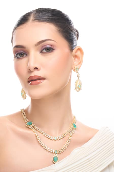 Nazaakat By Samara Singh Aqua Brass Necklace And Earring Set