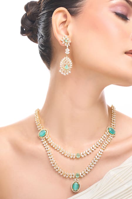 Buy Nazaakat By Samara Singh Aqua Brass Necklace And Earring Set Buy_Nazaakat By Samara Singh_Aqua Brass Necklace And Earring Set