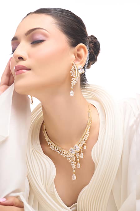 Nazaakat By Samara Singh Gold American Diamond Necklace & Earring Set 