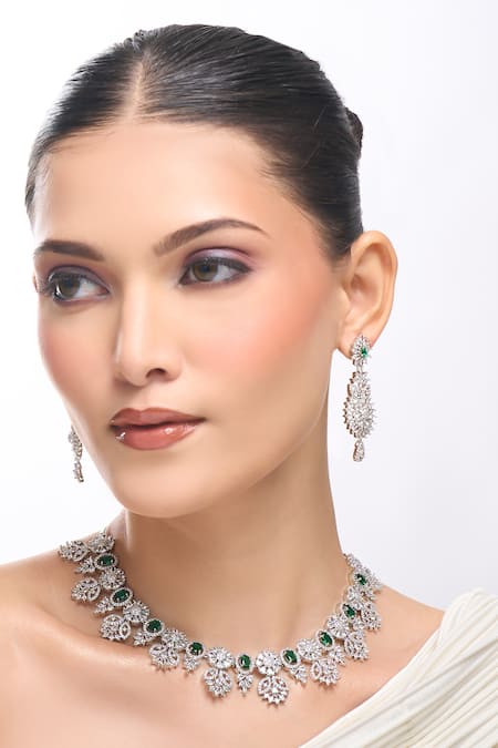Samyukta Singhania Green American Diamond Necklace And Earring Set 
