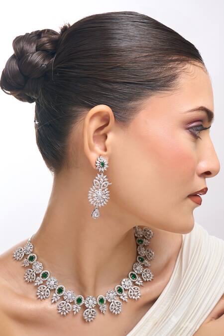 Buy_Nazaakat By Samara Singh_Green American Diamond Necklace And Earring Set 