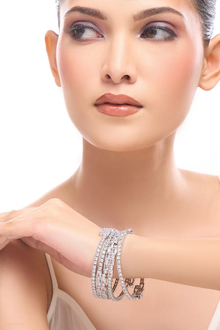 Nazaakat By Samara Singh Silver Plated Imitation Diamonds American Bangle Set