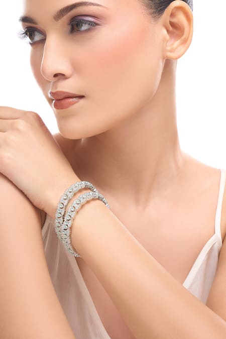 Nazaakat By Samara Singh Silver Aqua American Diamond Bangles 