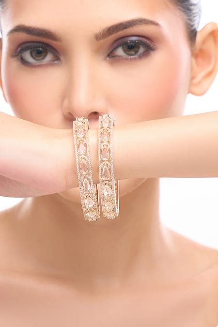Nazaakat By Samara Singh Gold & White American Diamond Bangles 