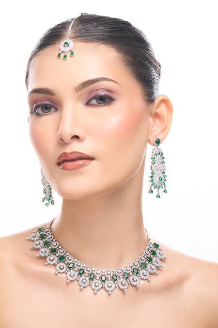 Buy_Nazaakat By Samara Singh_Green Imitation Diamonds Brass American Jewelry Set 