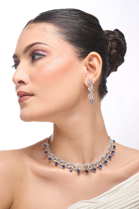 Nazaakat By Samara Singh_Blue American Diamond Necklace And Earring Set _at_Aza_Fashions
