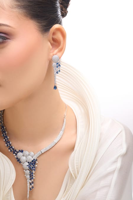 Nazaakat By Samara Singh_Blue American Diamond Necklace And Earrings _at_Aza_Fashions