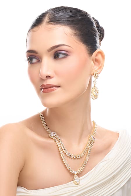 Nazaakat By Samara Singh White American Diamond Jewelry Set