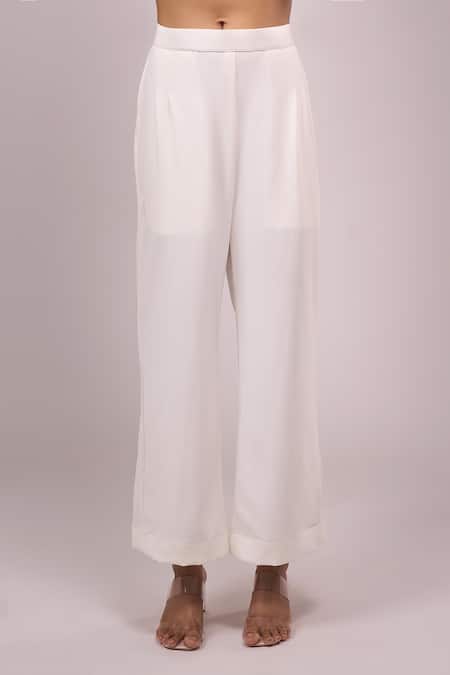 Samyukta Singhania_White Crepe Sequins, Embroidery Round Neck, Embellished Top Pant Jacket Set _at_Aza_Fashions