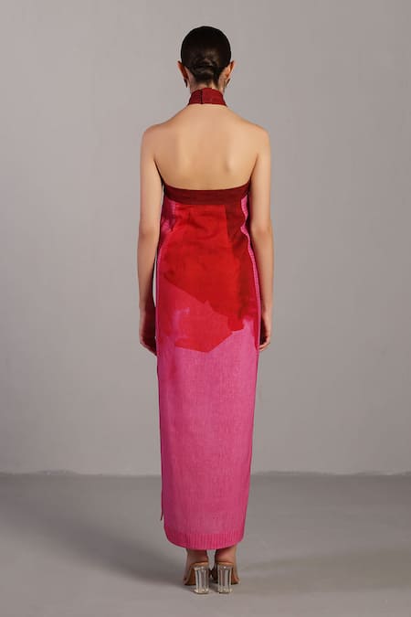 Clos Floral Print Halter Neck Dress 