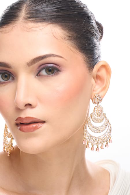 Shop Nazaakat By Samara Singh Pink American Diamond Earrings Online at Aza Fashions Shop_Nazaakat By Samara Singh_Pink American Diamond Earrings _Online_at_Aza_Fashions